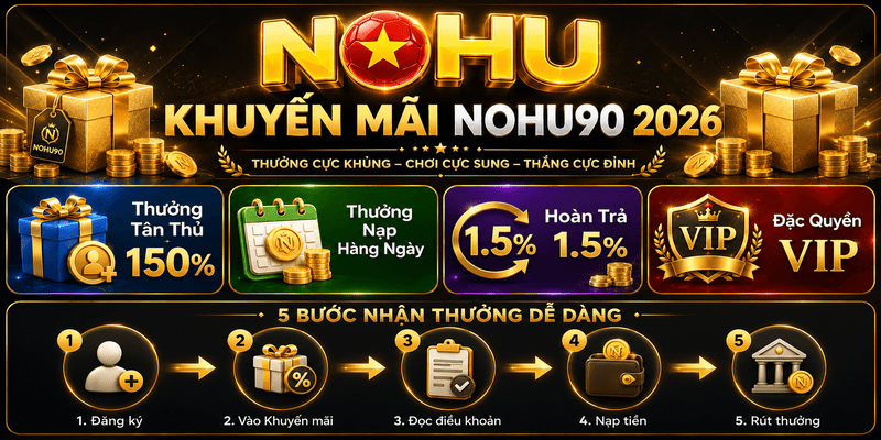 Bảng tổng hợp chi tiết đặc quyền, các gói ưu đãi hot và 5 bước nhận thưởng khuyến mãi NOHU90.